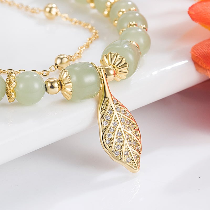 Lucky Hetian Jade Gold Leaf Bracelet